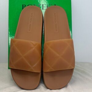 Mens Bottega Veneta matte rubber Brown Quilted Slide Sandals size 46/13